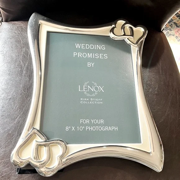 Lenox Kirk Stieff Collection Silver Photo Frame with Heart Accents 8X10 NIB - Picture 1 of 4